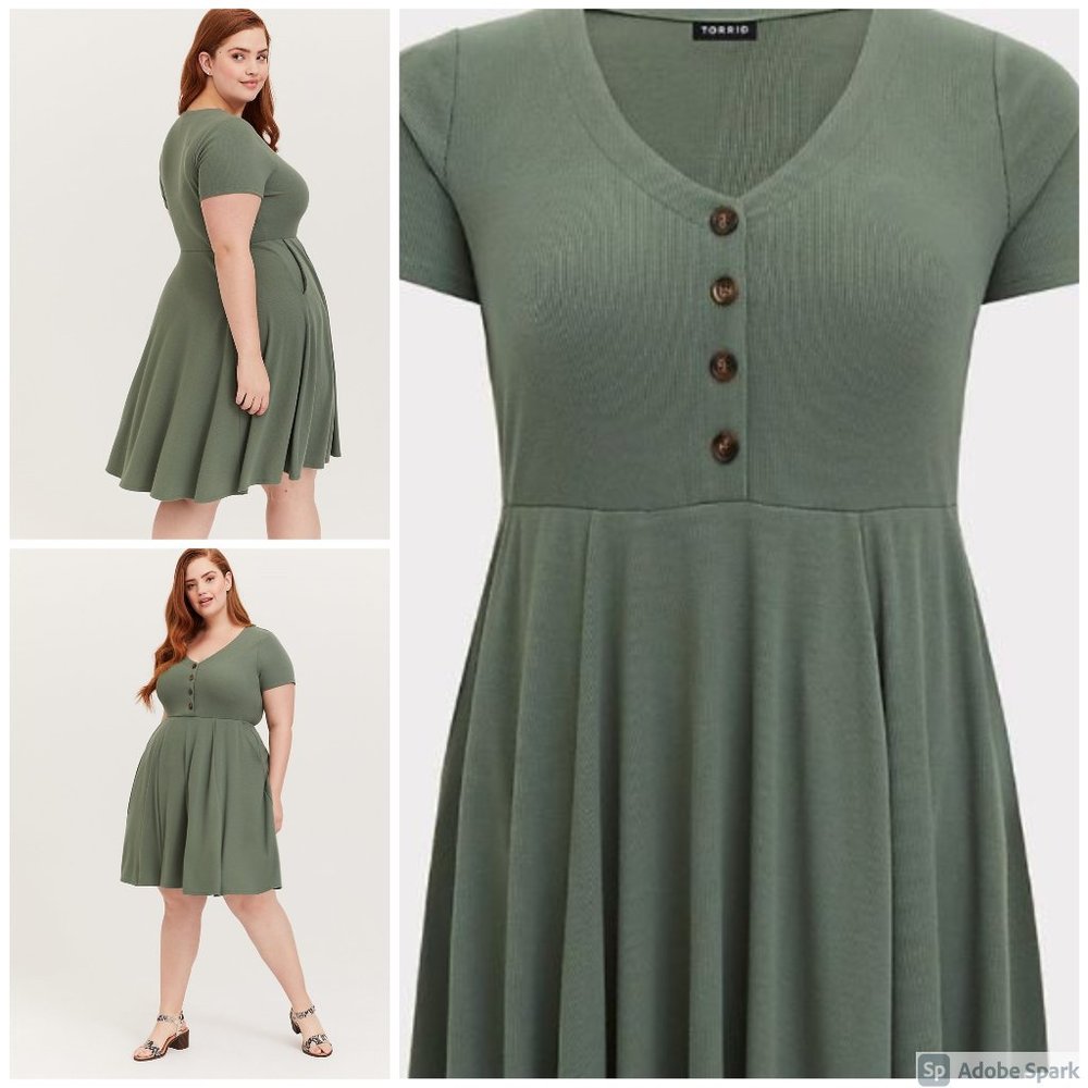 TORRID LIGHT OLIVE GREEN RIB BUTTON DOWN SKATER